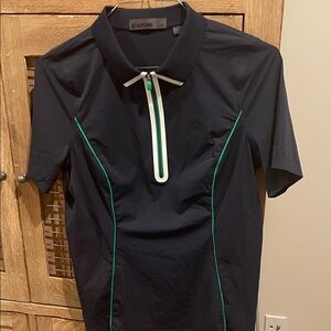 G/FORE dark navy blue Polo with Green and White Trim EUC